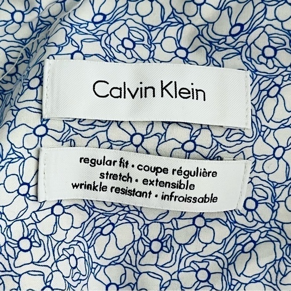 Calvin Klein shirt short sleeve stretch regular fit size M 15-15.5 white blue - Picture 5 of 10